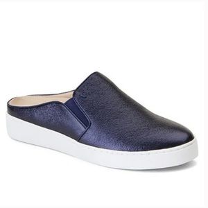 VIONIC Dakota Navy Metallic Mule Style Slip-on Shoe Sz 10 Blue Leather Flats